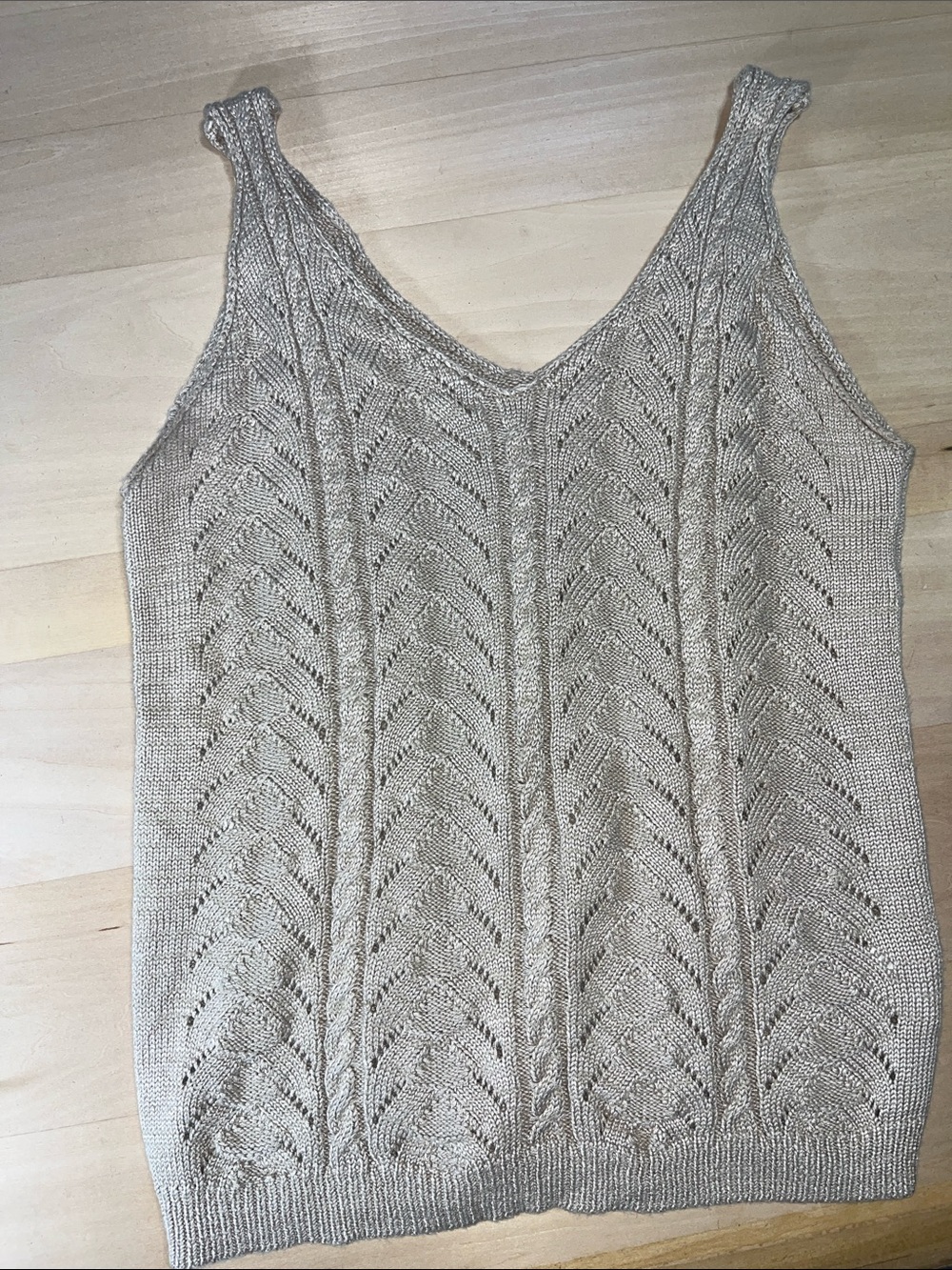 Sleeveless V-Neck Viscose Hollow Out Casual Tank Top in Light Beige